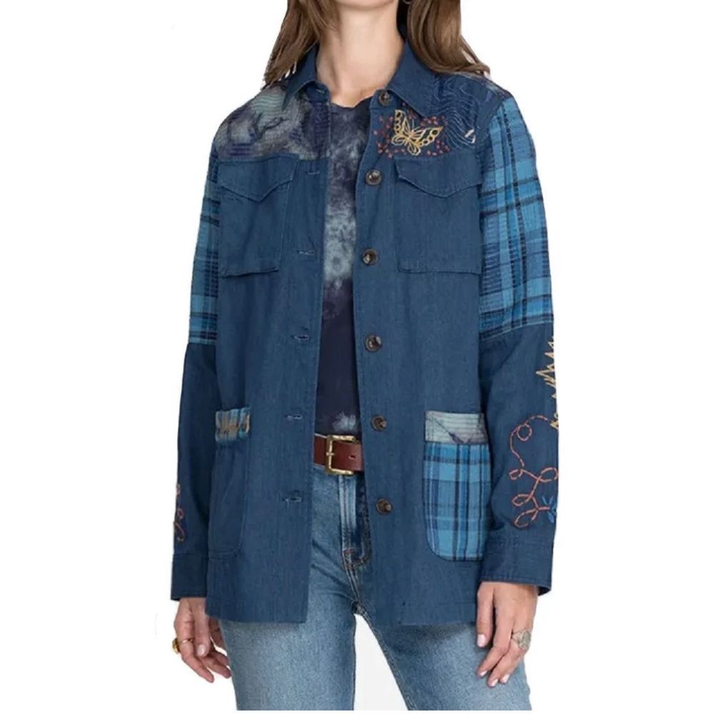 Johnny Was Moonlight Tie Dye Patchwork Military Jacket Size S